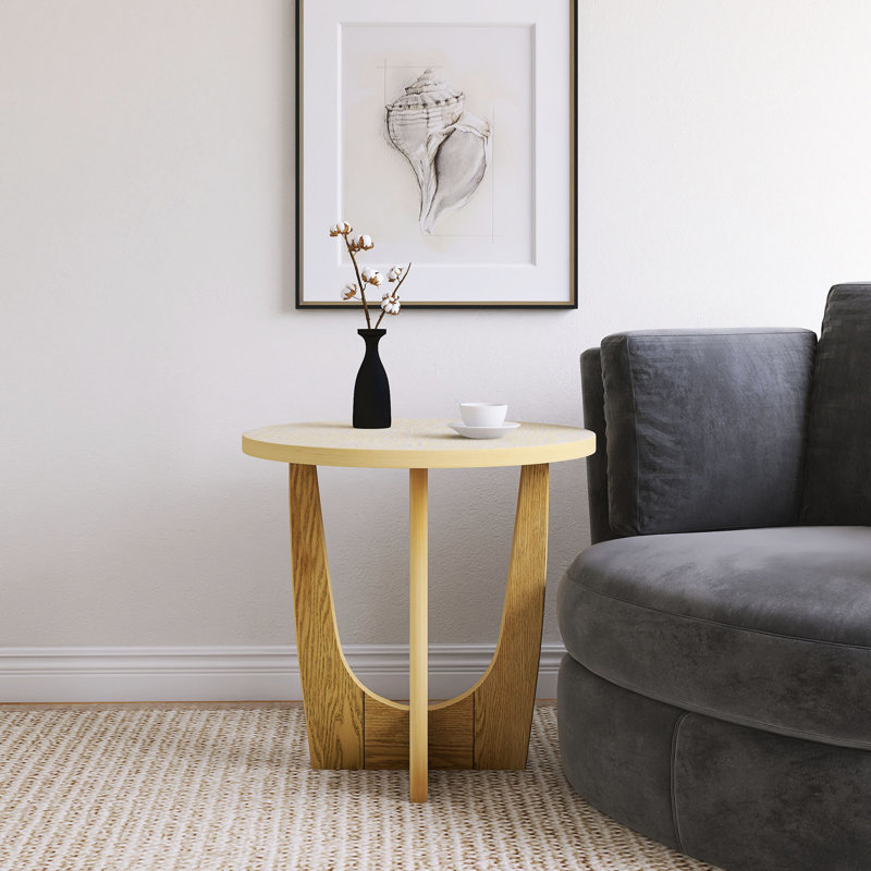 Table basse ronde en bois de chêne, H 24,25 po x l 25,13 po x P 25,13 po