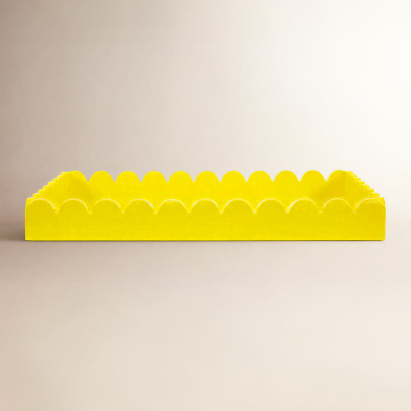 Hindley Hand-Crafted Rectangular Scalloped Wood Tray, Yellow