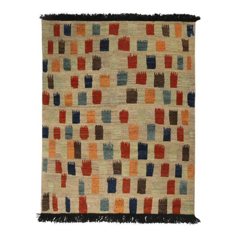 Burano Hand Knotted Wool Geometric Area Rug, Rectangle 5' x 7'