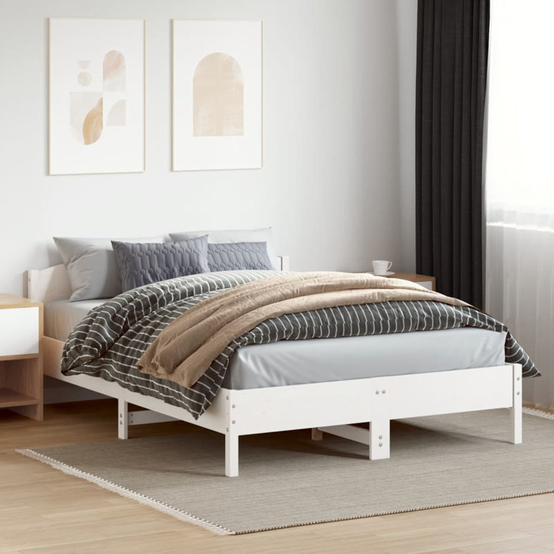 Peggy Solid Wood Bed, White, Kingsize (5')