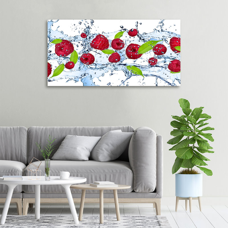 Raspberries And Water - No Frame Print, Canvas, 50cm H x 100cm W x 2cm D
