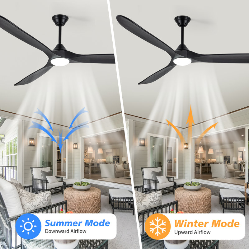 Ventilateur de plafond en bois massif à 3 pales avec lumière, ventilateur de ferme moderne, application intelligente et télécommande, moteur CC réversible silencieux, 6 vitesses, lumière DEL à intensité variable