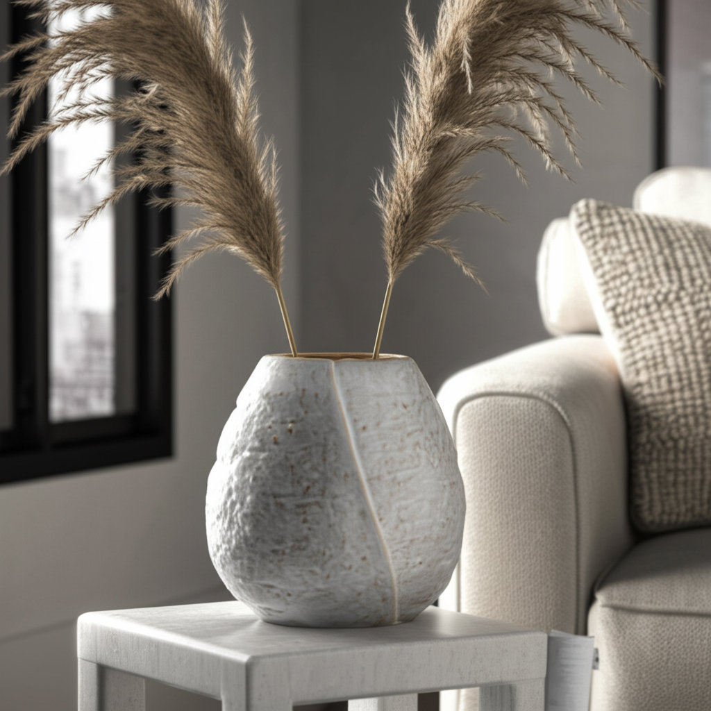 Ceramic Ivory Round Textured Round Vase Wrought Studio™