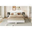 Wooden Floating Platform Bed with LED Lights and Bedside Nightstand-301161994-301161996