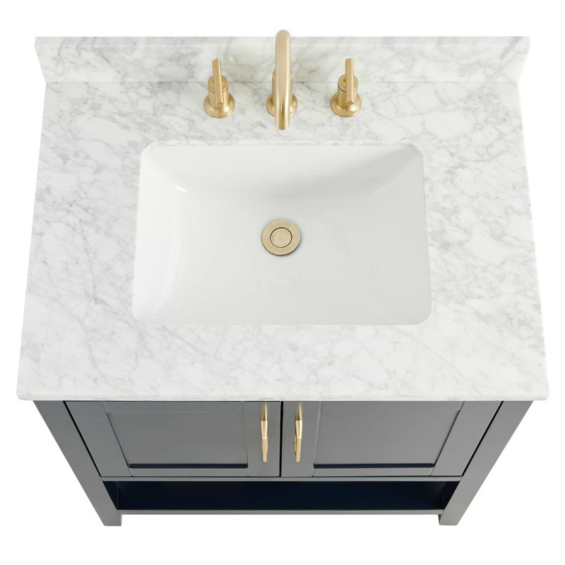 Sheraton 30" Freestanding Standard Single Bathroom Vanity with Top, Navy, Gold Zinc Alloy