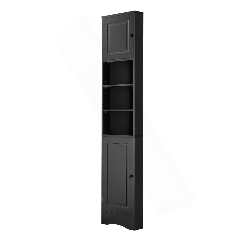 Multi-Functional Corner Cabinet For Bathroom Storage With Adjustable Shelves And Open Shelf, Black