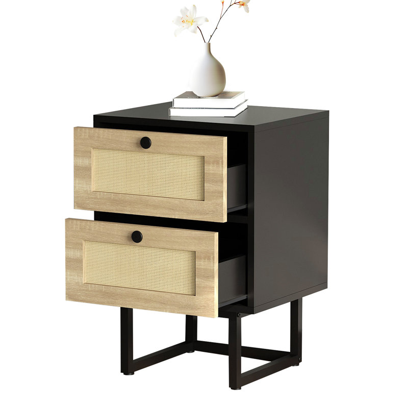 Black bedside table, bedroom table, 2 drawers, bedside table with frame for bedrooms, coffee table, side table with storage compartment 57 x 40 x 34cm, bedside table with frame for bedrooms