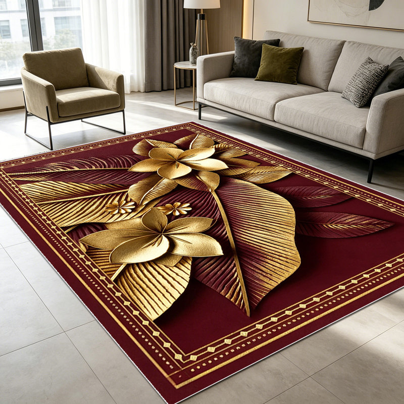 1PC Vintage Gold 3D Embossed Tropical Floral Leaf Pattern area rugs for Living Room, Soft, All seasons, Easy-maintain, Washable Indoor mat, Farmhouse suitable for for dining room, bedroom, entryway...