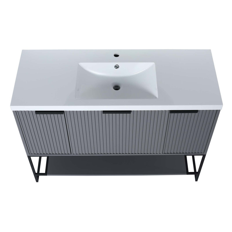 48 Inch Freestanding Bathroom Vanity With Resin Basin, Grey/Black