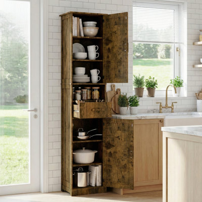 Tall Bathroom Storage Cabinet, Narrow Slim Freestanding Floor Cabinet With Adjustable Shelves For Home Office, Bathroom, Living Room, Entryway, Kitchen, Small Spaces