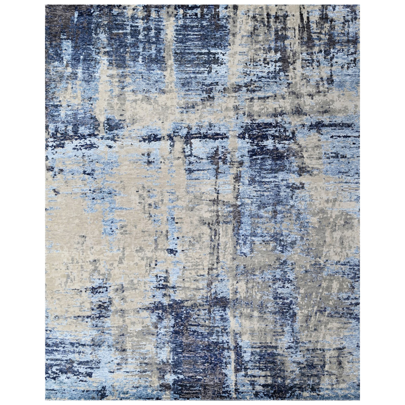 Tapis rectangulaire gris / bleu / noir / crème, Rectangle 9 pi x 12 pi