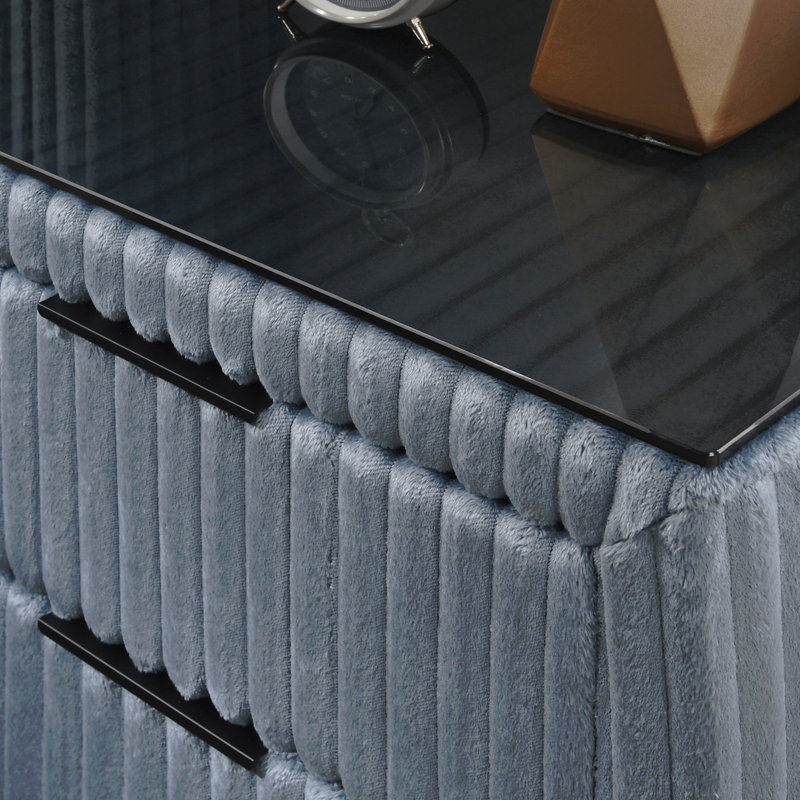Table de chevet en velours côtelé bleu, Bleu