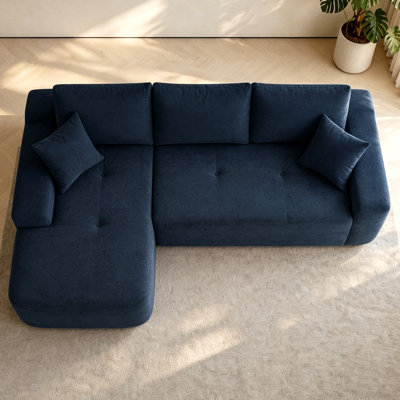 Canapé modulaire 85 po avec méridienne en L 85 po, canapé modulaire moderne avec assise profonde, canapé rembourré pour la chambre à coucher du salon, aucun assemblage requis, (tissu en coton), bleu