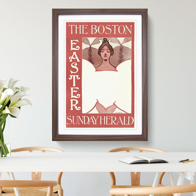 The Boston Easter Sunday Herald by Ethel Reed - Picture Frame Painting, 36cm H x 27cm W x 2cm D, Walnut Framed
