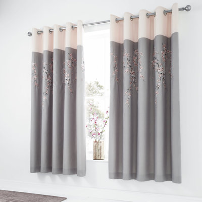 Embroidered Blossom Eyelet Room Darkening Curtains