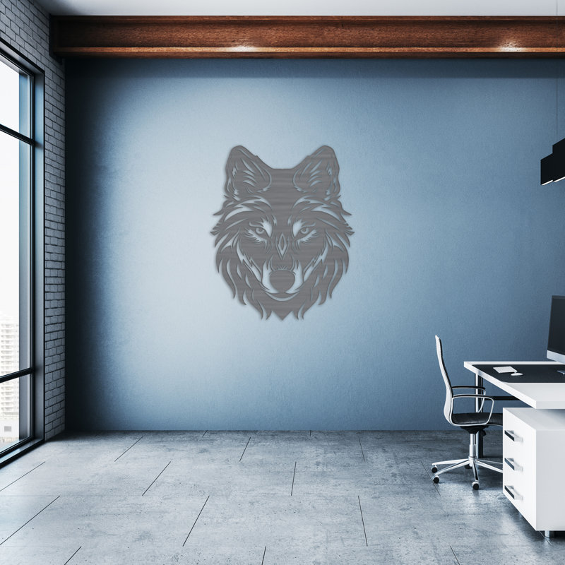 Décoration murale abstraite loup - ACM, H 48 po x l 40 po x P 0,25 po, Blanc