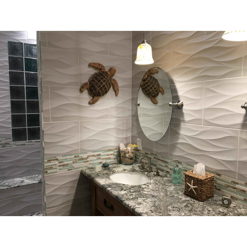Tiffany Blue Straight Edge Engineered Stone/Glass/Seashell Mosaic Wall Tile