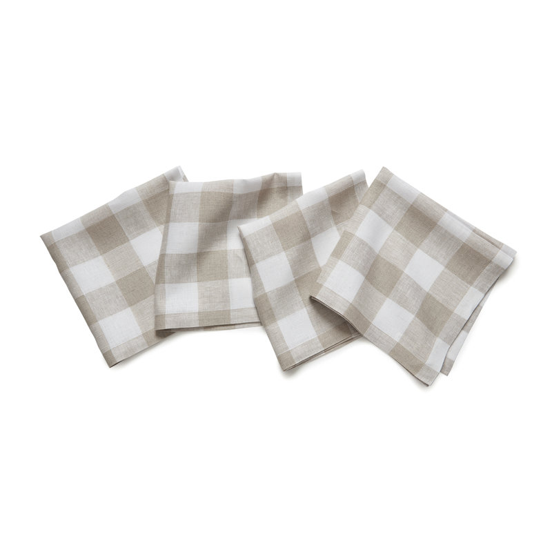 Buffalo Check - 100% Pure Linen Dinner Napkins, Natural/White