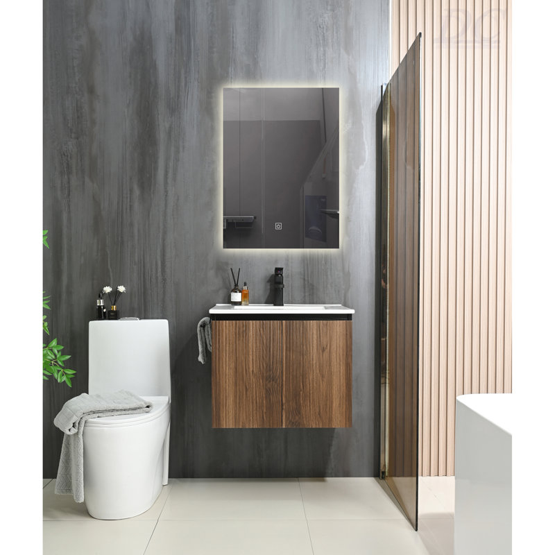 Ensemble de meuble-lavabo mural 24 po avec porte-serviettes noir, Noyer foncé