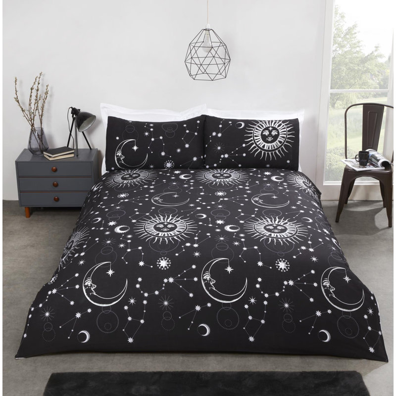 Johnsie Polyester Dots Duvet Cover with Pillowcases, Kingsize - 2 Standard Pillowcases, Black