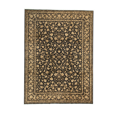 Tapis beige / noir noué à la main de haute qualité