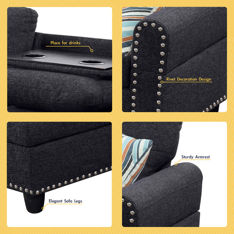 Upholstered L-Shaped Sectional Right Hand Facing, Black Gray