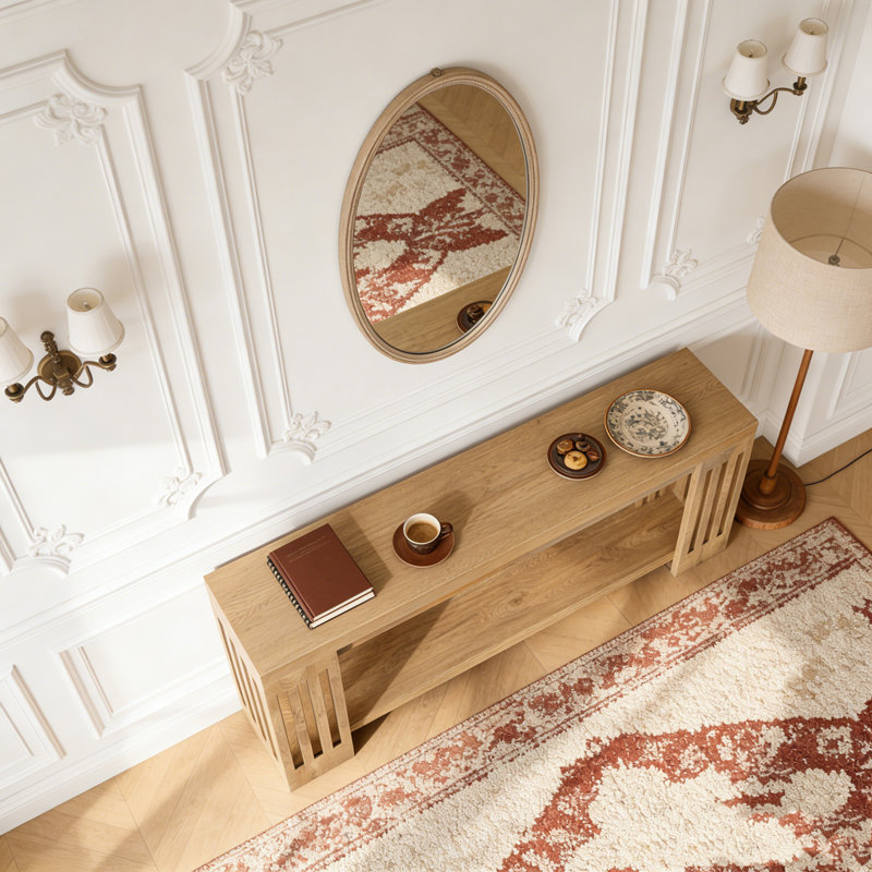 Farmhouse 2-Tier Sofa Table with Vertical Stripe Legs