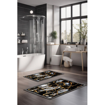 Ensemble de tapis de bain de luxe Eakly (2 pièces), 100% polyester, 16,0 x 23,6 pouces et 23,6 x 39,4 pouces | Conception antibactérienne antidérapante, hauteur de poils de 0,3 po | Lavable à la machine, durable et facile à nettoyer | Idéal pour la décoration de salle de bain