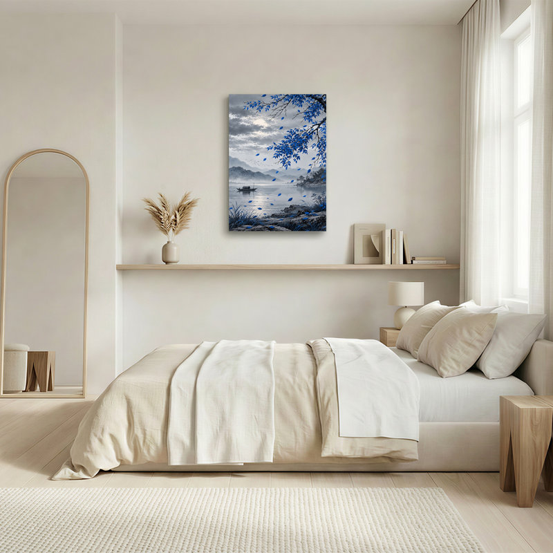 «Blue Leaves Over Misty Mountains», art mural sur toile, 48"H x 32"W