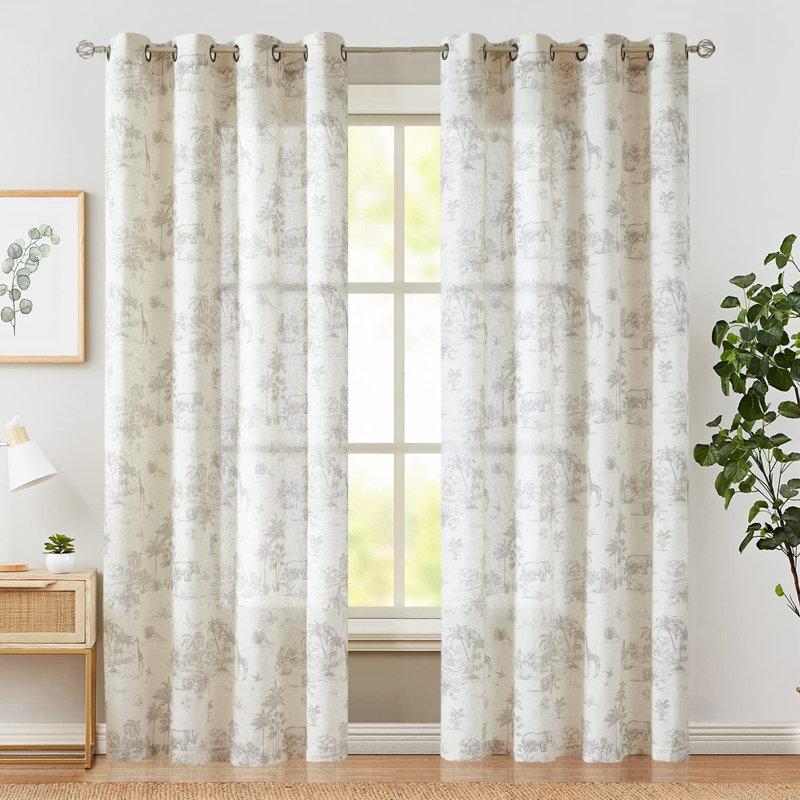 Rideau semi-diaphane à imprimé lin texturé, Gris, L 50 po x L 84 po