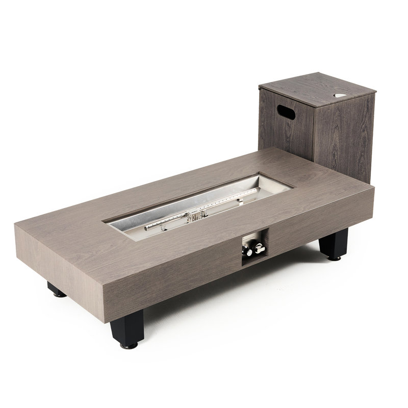 54 Inch Outdoor Gas Fire Pit, 50000Btu Patio Pit Table, Rectangular Heater, Stone Finish, Simple Installation, Low - Maintenance Burner Propane Heater With Cover, 50000Btu, Contemporary Design,