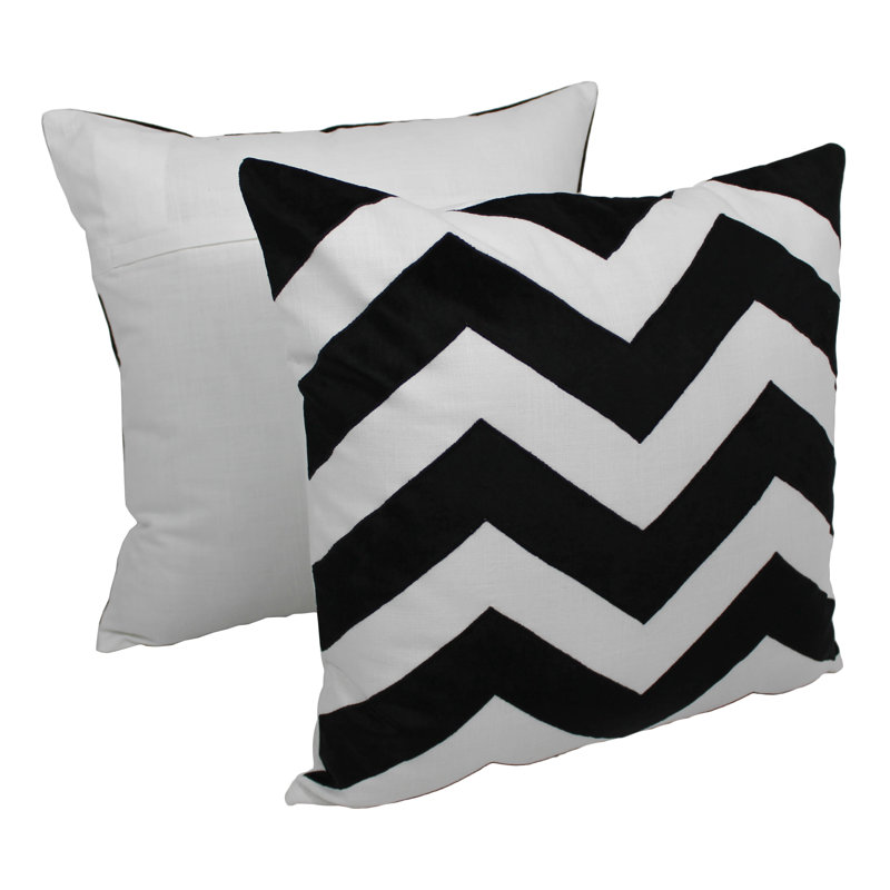 Coussin en coton à chevron indien, Noir / Ivoire