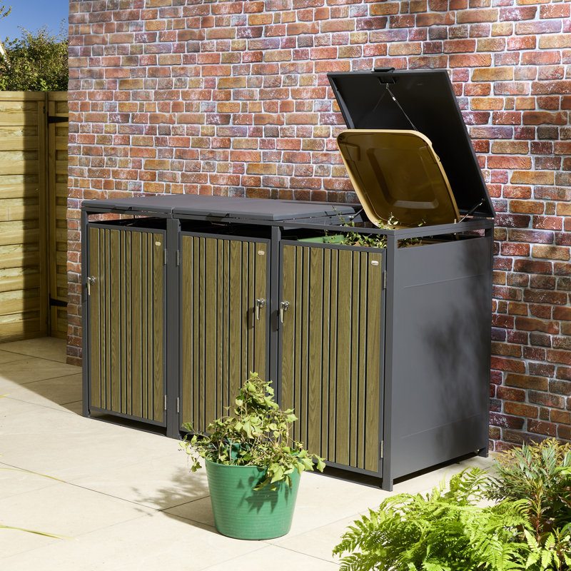 Metal Triple Bin Store, Oak