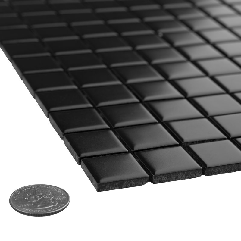 Metro 1" Square 10-3/4" x 11-3/4" Porcelain Mosaic Floor and Wall Tile, Matte Black