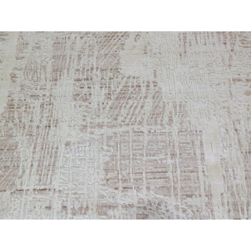 Tapis rectangulaire en laine / soie noué à la main gris, Rectangle 5 pi x 8 pi
