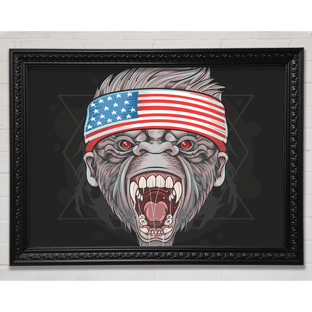 Wütender Gorilla Amerikanische Flagge - Einzelner Bilderrahmen Kunstdrucke