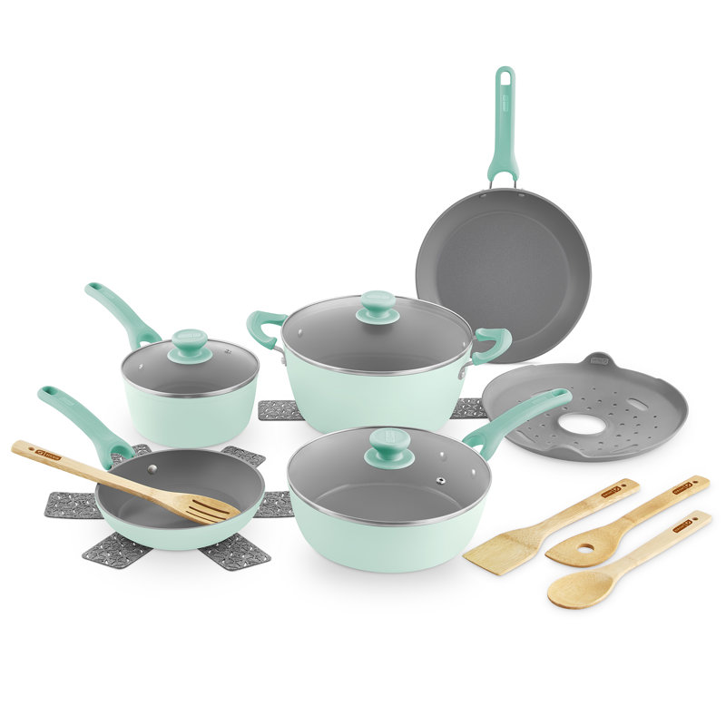 Dash Dream Green Recycled Aluminum 15pc Cookware Set, Aqua