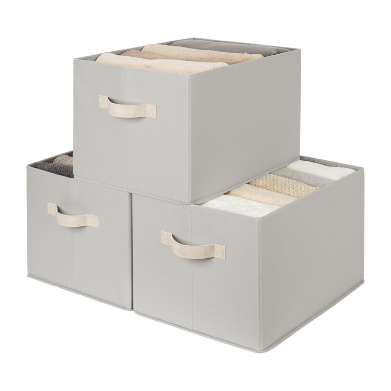Foldable Fabric Storage Bins, Closet Organizer Bin Set, Shelf Baskets for Clothes, Toys, Linens, Pale Gray