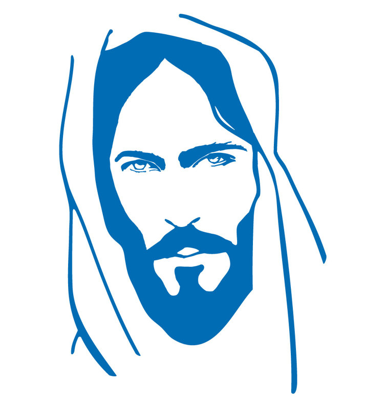 Décalcomanie murale face of jesus, Bleu azur, H 36 po x l 25 po x P 0,01 po