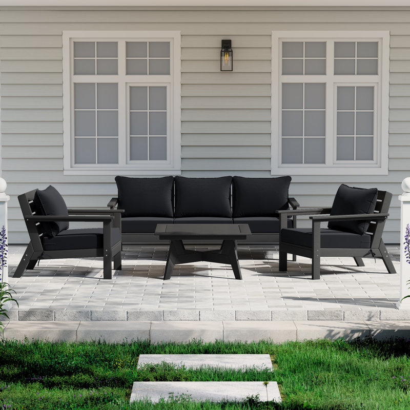 6-Piece Deep Seating Set, Black, Black