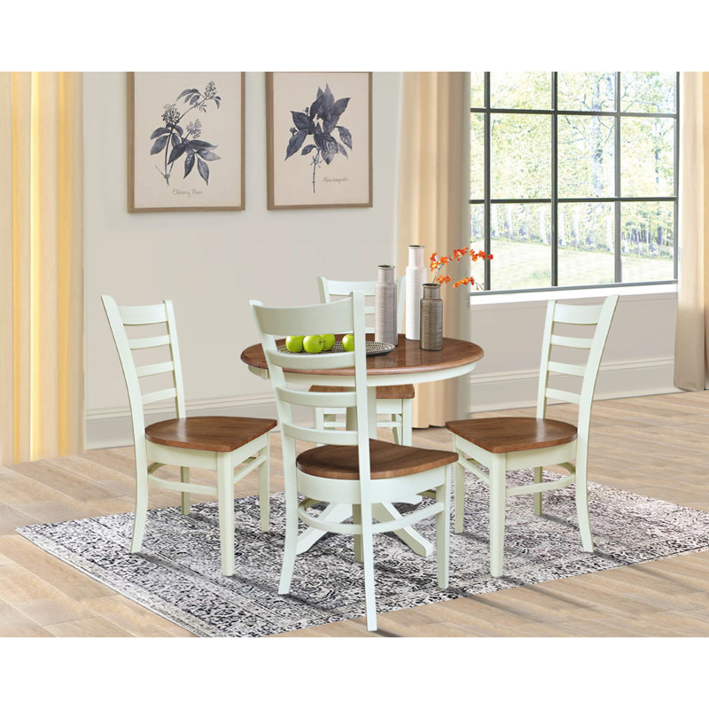 Ensemble de salle à manger extensible Deriya, 5 pièces : 1 table, 4 chaises, Noyer blanc / écorce