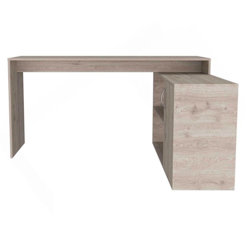 Bureau d'ordinateur moderne en L avec rangement ouvert et fermé - gris clair, Gris clair