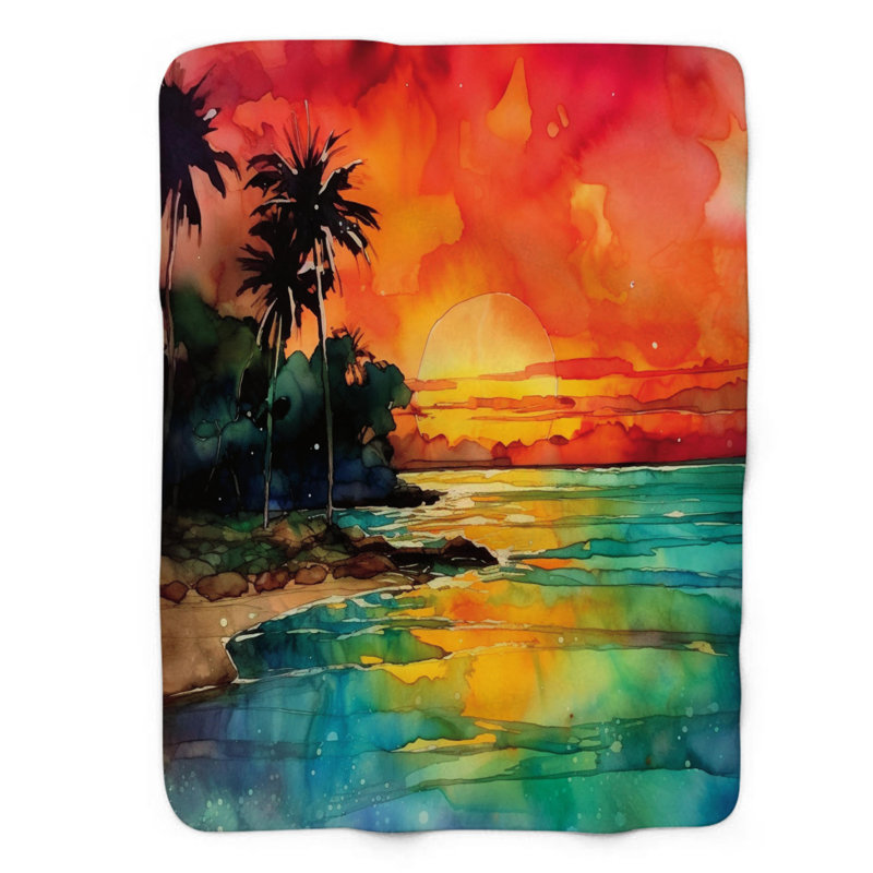 Sunset Art - couverture sherpa de qualité supérieure 1 pièce, Lit simple