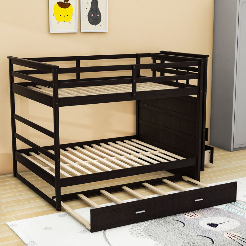 Bunk Bed With Storage Drawers And Twin Trundle, Full Over Full, Espresso