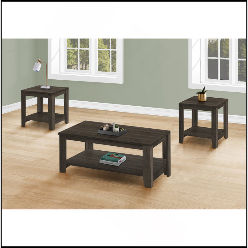 Ensemble de table, ensemble de 3 pièces, café, bout, côté, décor, salon, stratifié brun, transitionnel