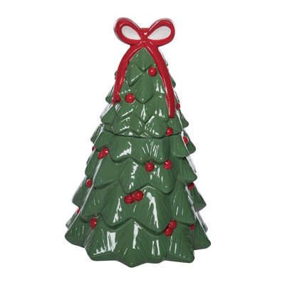 Ceramic Cookie Jar Holiday Tree, Green, Ceramic, Table, Kitchen, Christmas, Tabletop