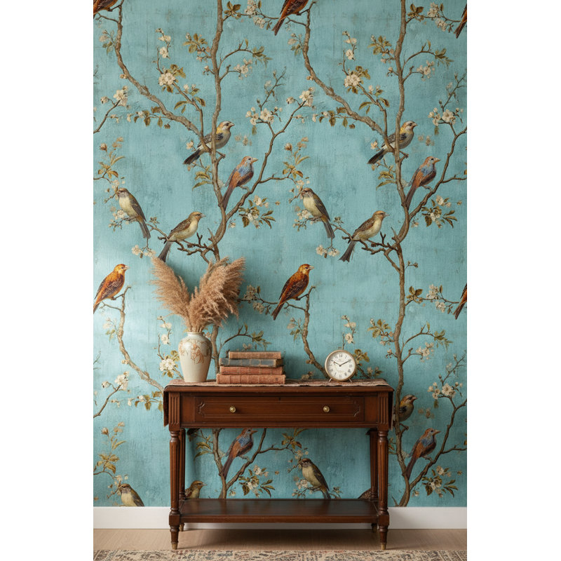 Papier peint rétro avec branches bleues