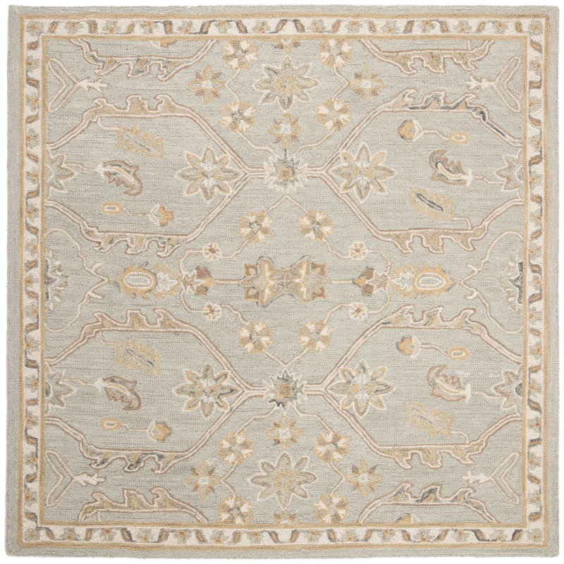 Airlie Oriental Handmade Tufted Wool Area Rug in Slate/Beige, Square 6'