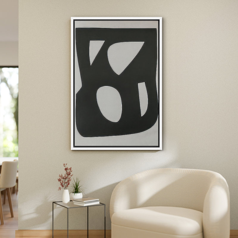 Abstrait géométrique sur toile encadrée - blocs de couleur noire, impression d'art moderne minimaliste pour le salon, la chambre à coucher ou le bureau