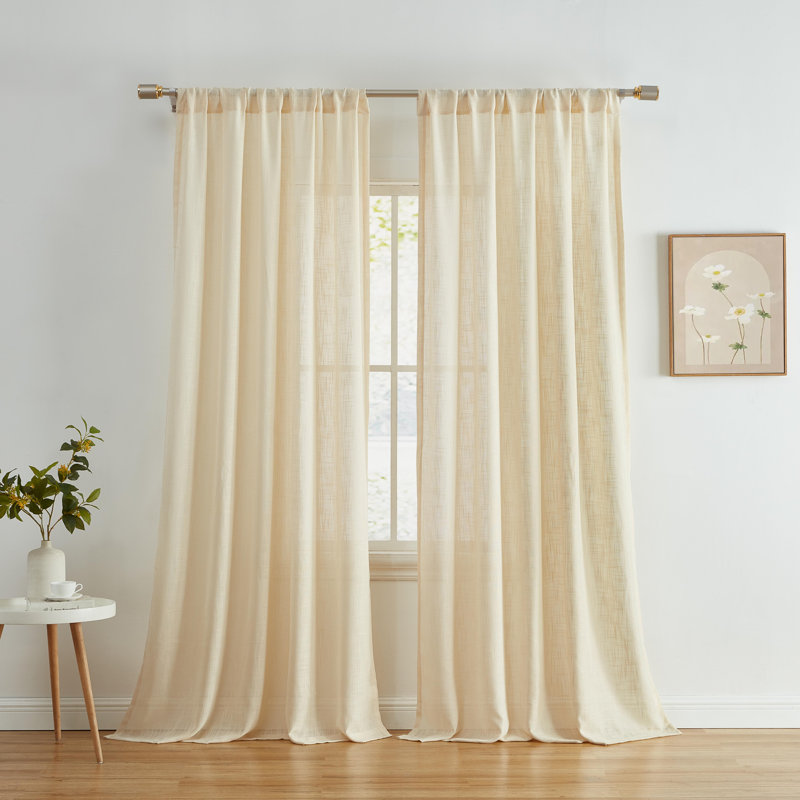 Semi Sheer Curtain Pair, Beige, 54" W x 96" L